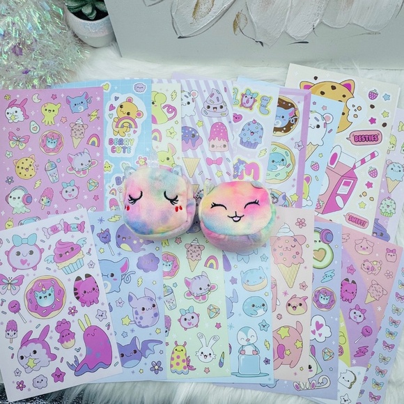 Cute Unicorn & Cat Tie-Dye Coin purse & Whimsical Pastel Kawaii Stickers - Picture 2 of 7